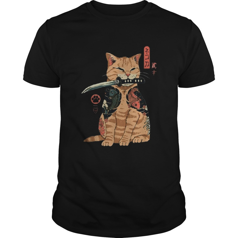 Cat Sitting With Katana Japanese Samurai Cat Shirt